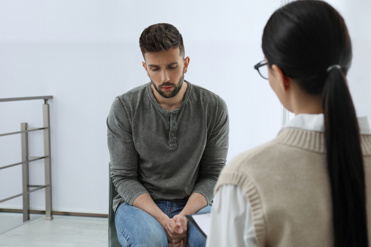 man speaking with his therapist discussing. what is pink cocaine